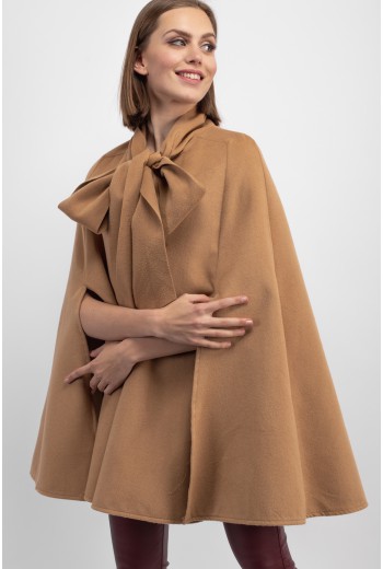 Brown bow cape coat